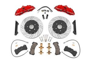 Jeep Wrangler Unlimited Brake Kit - Front - Rough Country - 6-Piston Calipers + Oversized, Drilled, and Slotted Rotors - '18-'25